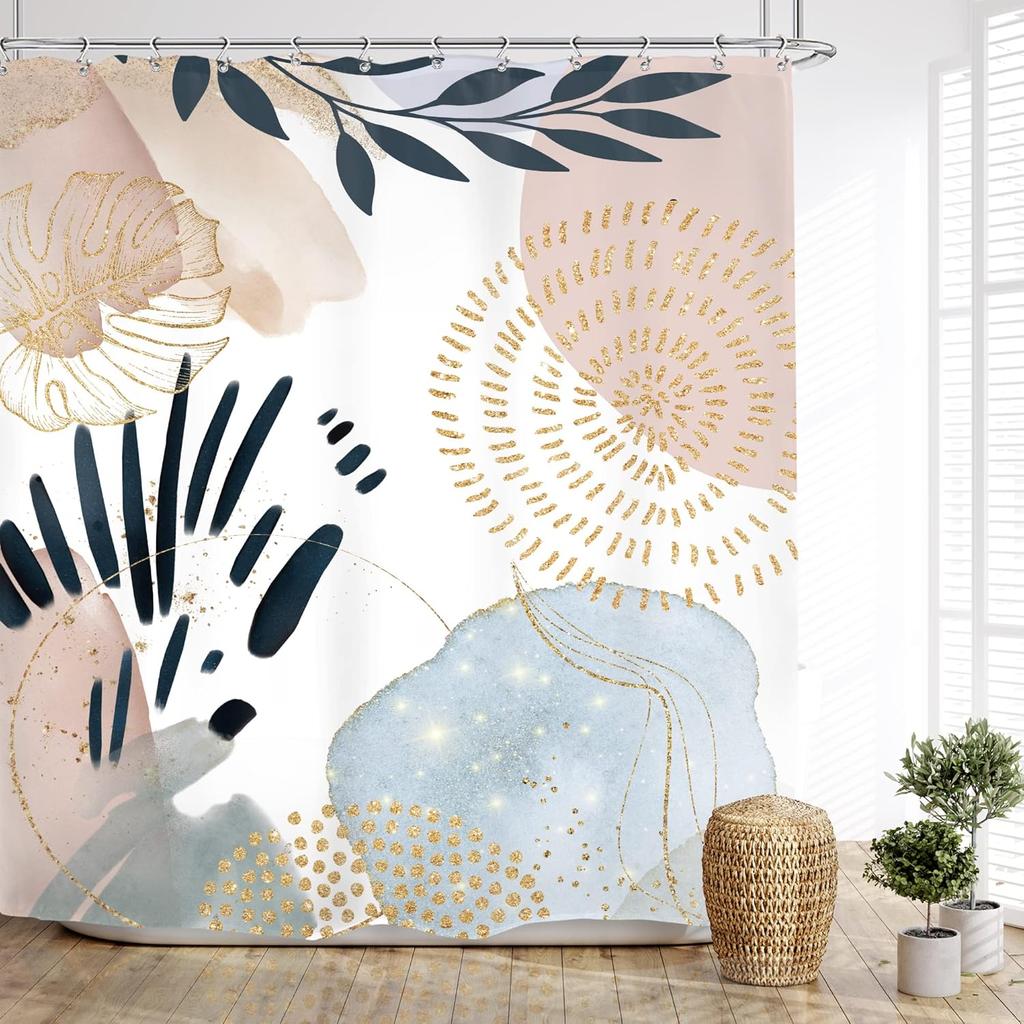 Japanese Shower Curtain Boho Cherry Blossom Mid Century Abstract Asian Mountain Sun Nature Landscape Bathroom Modern Arch