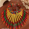 Ensemble de Bijoux Statement Bohème Rétro Ethnique Fait Main Collier Ras-de-cou Tressé en Perles de Bois et Boucles d'Oreilles Accessoires Quotidien pour Femmes