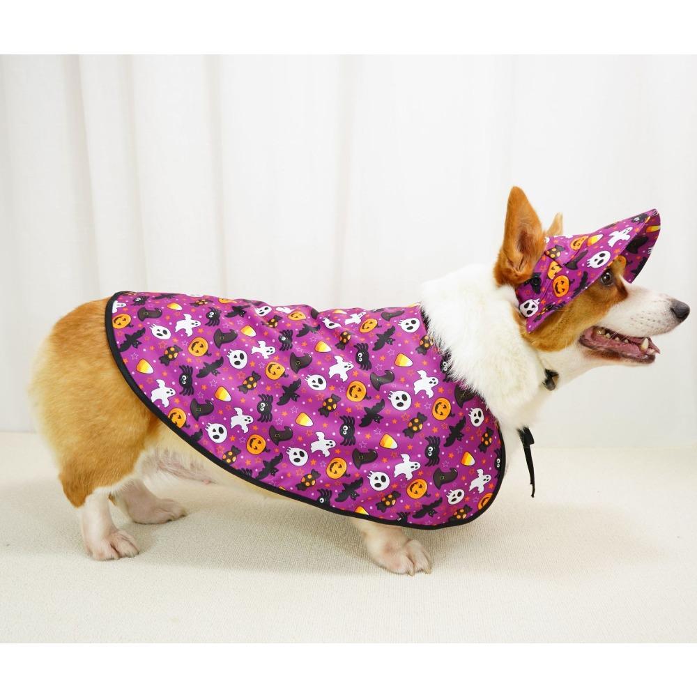 Halloween Pet Costume Set Dog Cat Pumpkin Bat Print Scarf Cape with Hat Adjustable Cosplay Clothes for Party