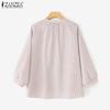 ZANZEA Blouse Décontractée à Col Montant pour Femmes, Manches Longues Amples à Rayures