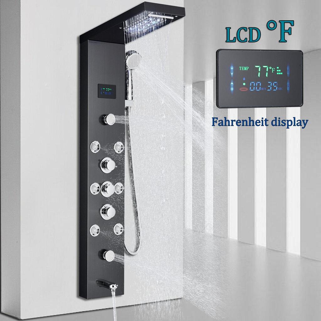 LED-Duschpaneel, Turmsystem, Regen- und Wasserfall-Massagedüsen, Wasserhahn aus Edelstahl