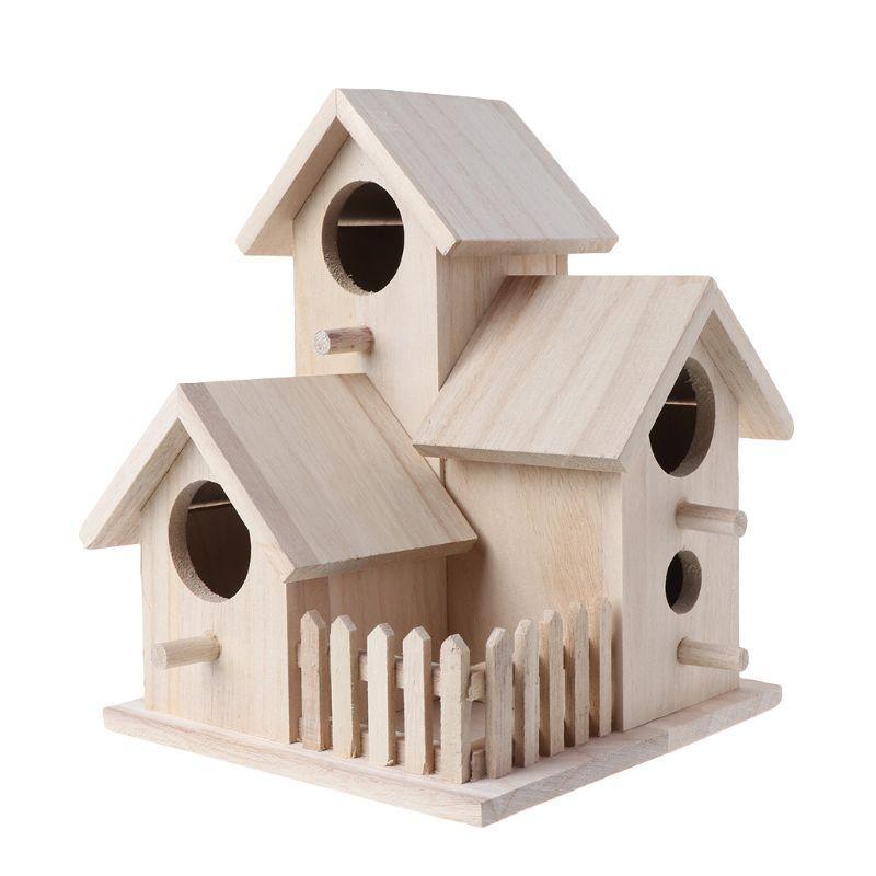 Wooden Bird House Breeding Cage Fence Box Nest Garden Backyard Home Decoration