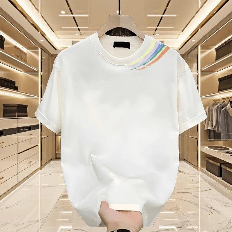 Men Women White Rainbow Shoulder Print Crew Neck Oversized T Shirt S белый