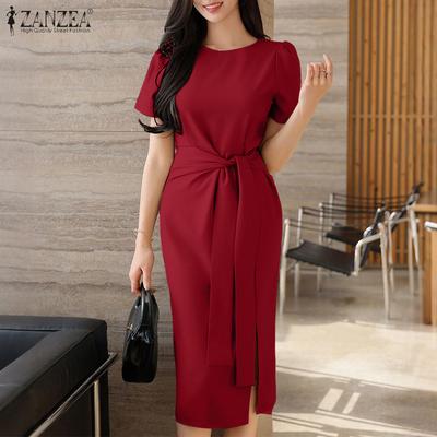 Women Casual Round Neck Summer Short Sleeve Sheath Dress