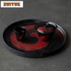 Brush Red Ceramic Tea Tray Handmade Coarse Pottery Dry Soaking Tray Breakfast Tray, Fruit Storage Plate Kung Fu Tea Ceremony
