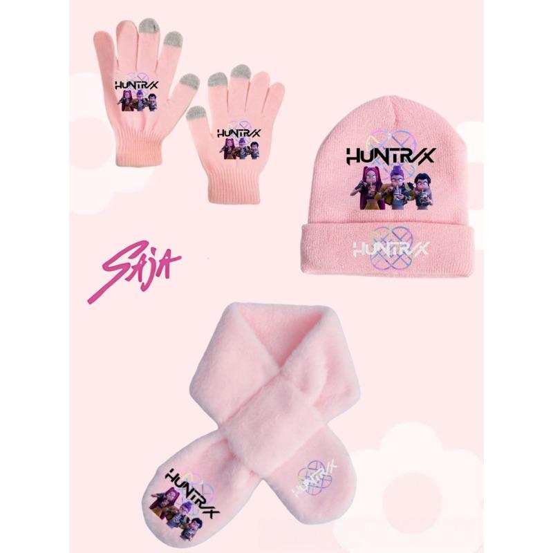 Witch Hunt Girl Winter Warm Knitted Hat Scarf Glove 3-Piece Set Anime Cartoon Children Cute