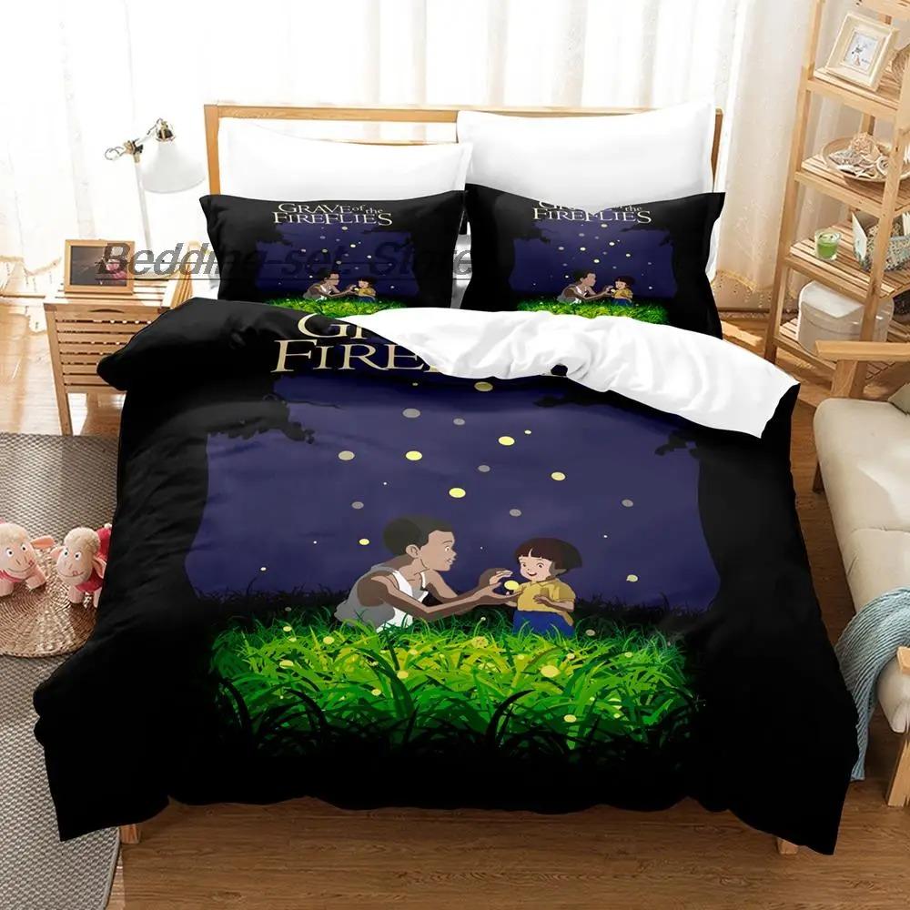 New Grave of the Fireflies Bedding Set Single Twin Full Queen King Size Bed Set Aldult Kid Bedroom Duvetcover Sets Kawaii Anime