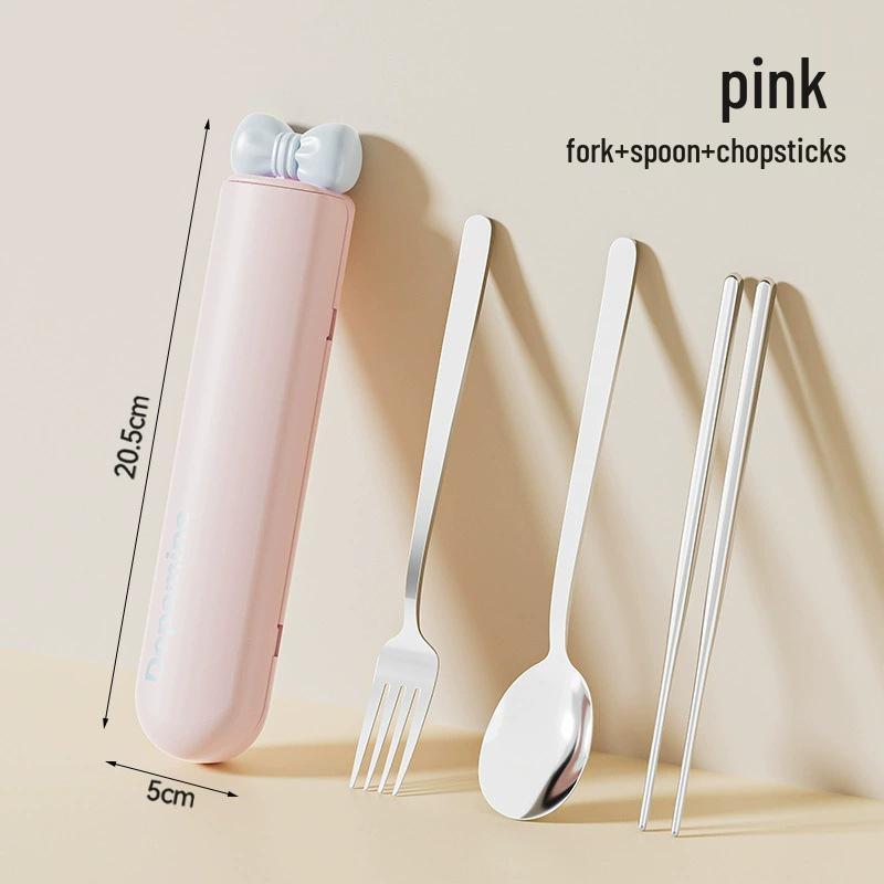 Dopamine Stainless Steel Cutlery Set with Chopsticks, Spoon & Storage Box for Kids, Students, and Office Workers