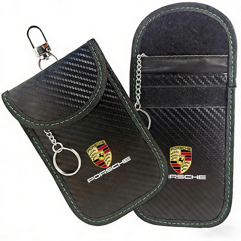 BMGB9 Pouzdro na klíče od auta Taška blokující signál Kapsa stínící RFID pro Porsche 718 Cayenne Panamera 911 Macan Taycan Cayman Boxster Samolepka