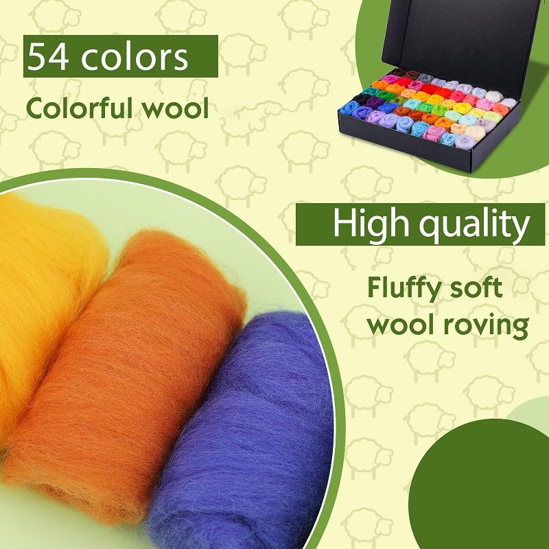 270 G Felt Wool Set of 54 Colours Wool Roving Felting Wool Dry Felting Needle Felt Accessories for Starter DIY Wool Craft