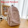 Solid Color Simple Student Lightweight Backpack With Plush Pendant For School