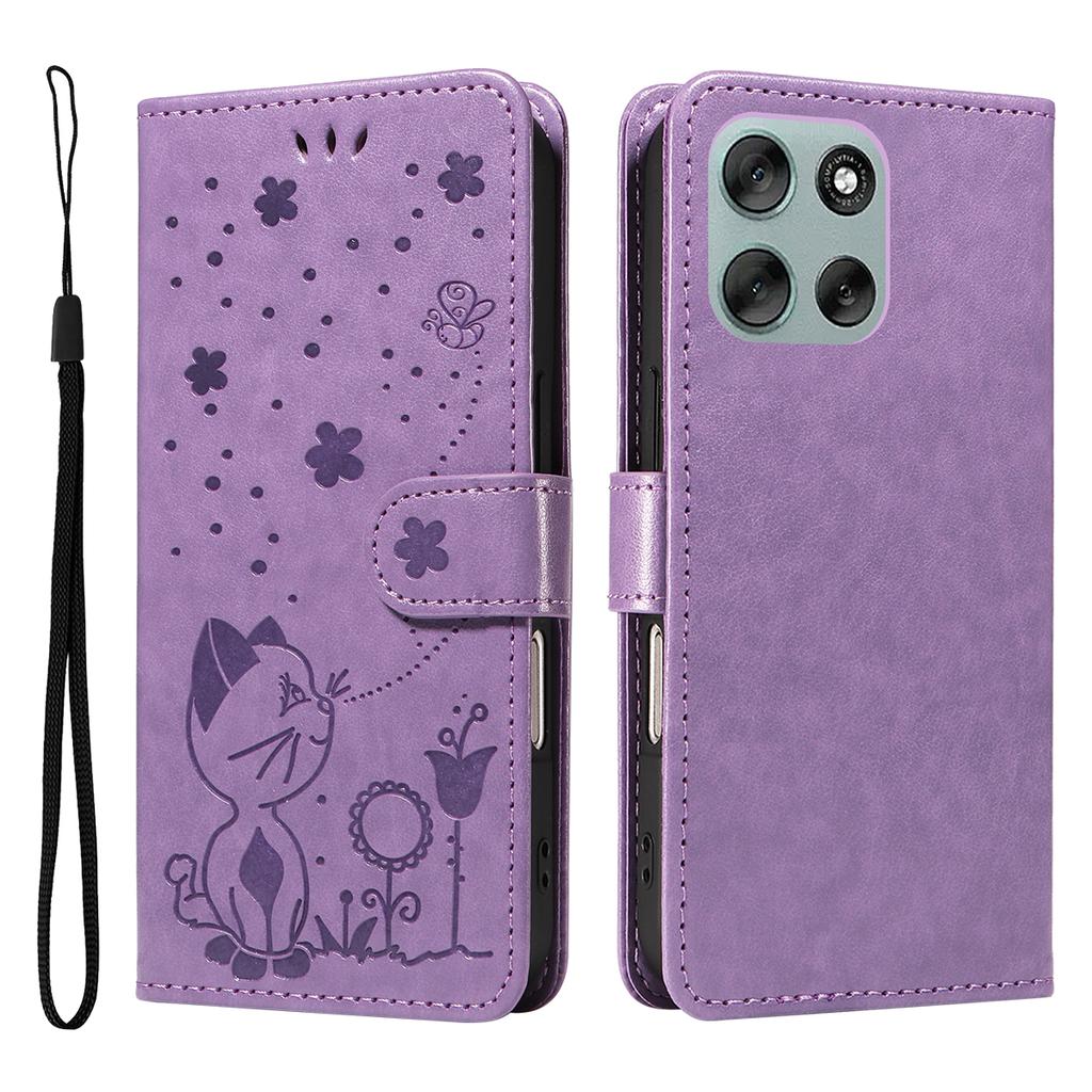 For Motorola Moto G56 5G Leather Wallet Case Cat Bee Pattern Phone Cover Stand