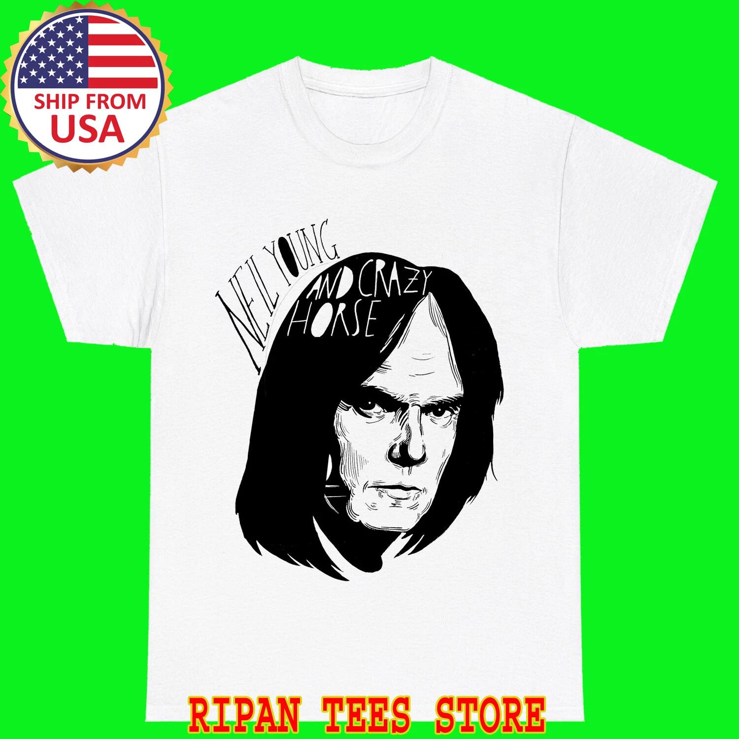 Neil Young and Crazy Horse Face White T-Shirt Tee Top Unisex L