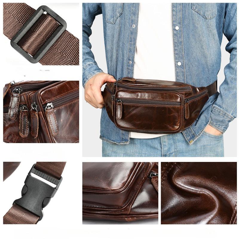 Kuskinn Herreveske Mobiltelefon Midjeveske Ekte Lær Crossbody-veske Multifunksjonell Sportslig og Casual Crossbody Brystveske