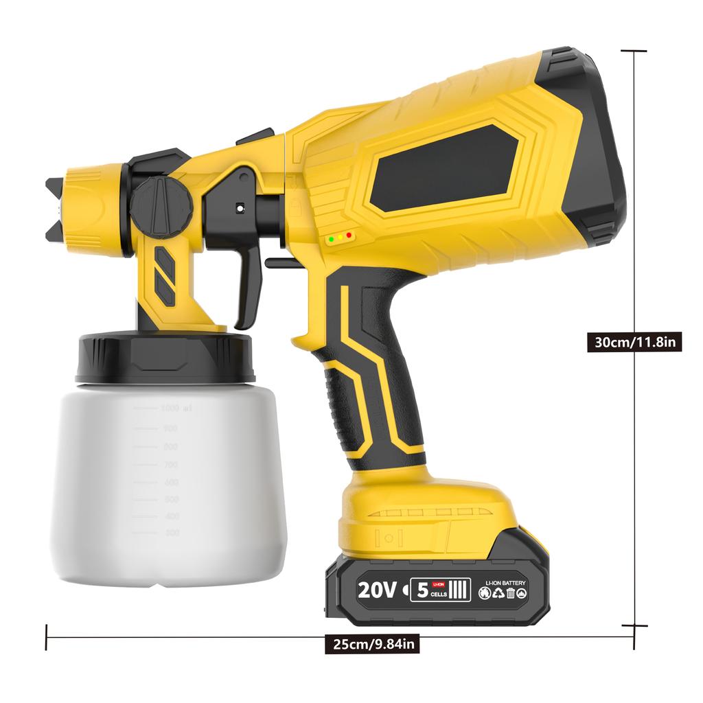 20V Cordless DIY Electric Paint Sprayer Gun 800ml Mini Brushed Motor 2500PSI Battery-Powered Pressure Feed Spray Painting