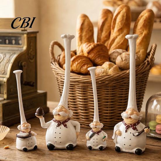 Tabletop Decorative Dolls 2Pcs Tall Hat Chef Figurine for Kitchen And Restaurant Decor, Hand-Painted Cartoon Western Food Baking Decoration