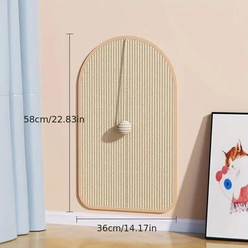 Large Sisal Cat Activity Station Scratching Post Pad Washable with Hanging Ball Toy Fun Play Self Adhesive Wall Mount Panel