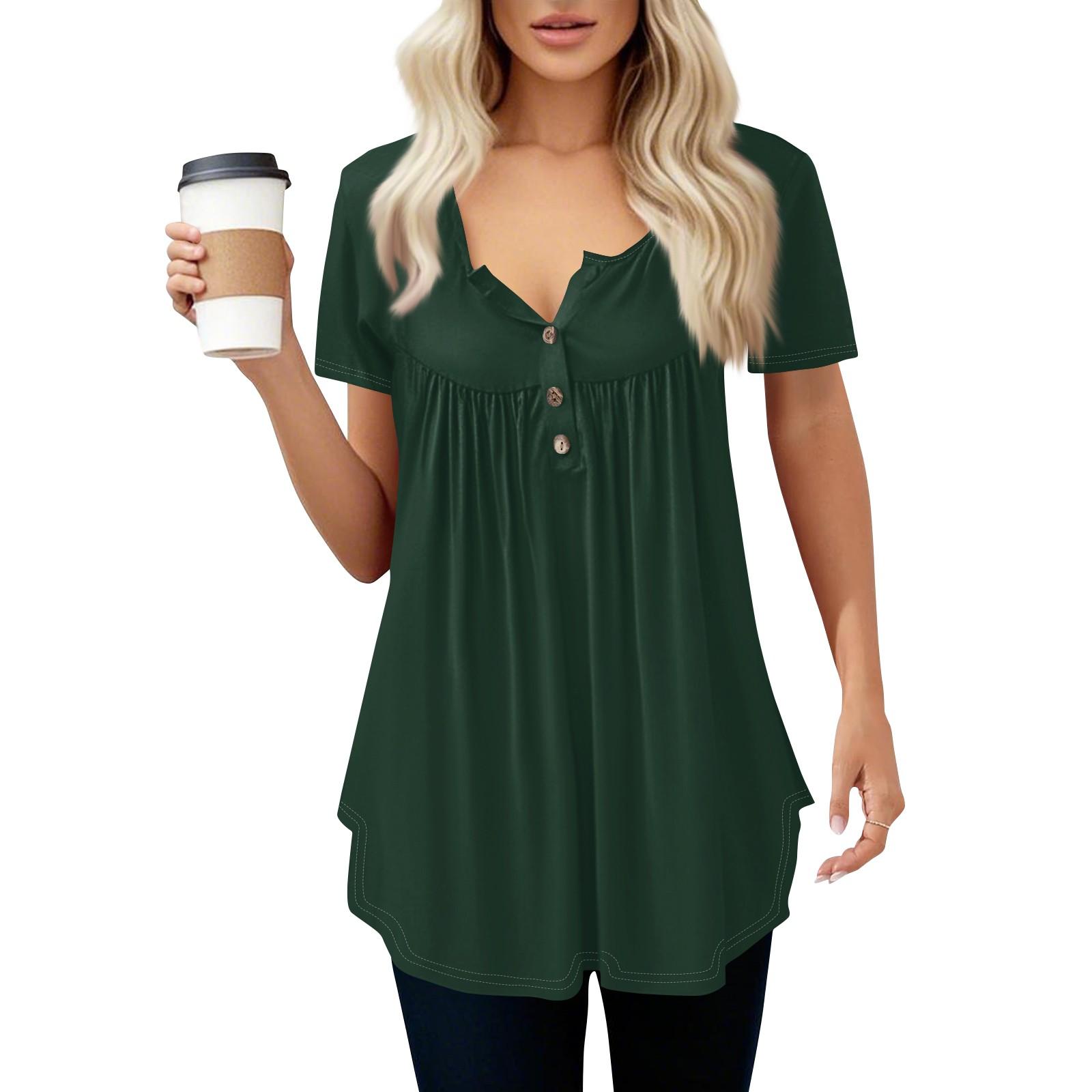 

Women s Casual T-Shirt Solid Round Neck Pullover Short Sleeve Top XXL
