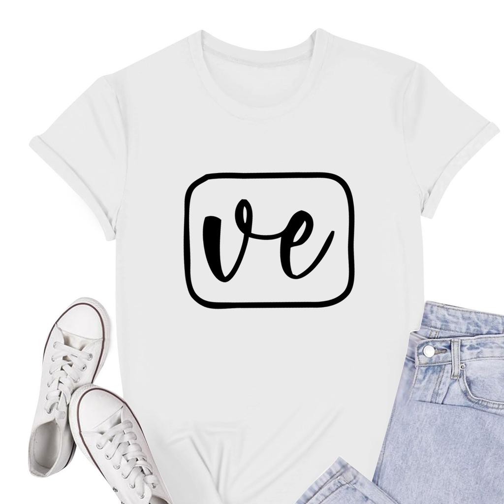 Ladies Casual Round Neck Short Sleeve Pullover Valentine's Day Printed T-Shirt