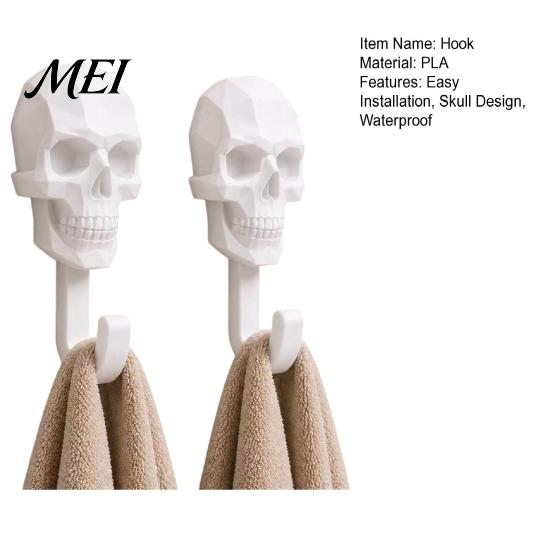 Silný Materiál Nástěnný Hák 2ks Nahoru, Hák s 3D Tištěným Designem Lebky, Věšák pro Montáž Bez Vrtání, Voděodolný Koupelnový Úložný Věšák na Ručníky