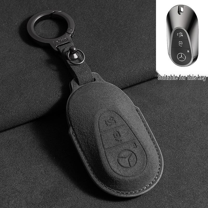 Mercedes Key Case with Alcantara, Compatible with E-Class, S-Class, C-Class, B-Class, GLC, GLB—Full Coverage Protection
