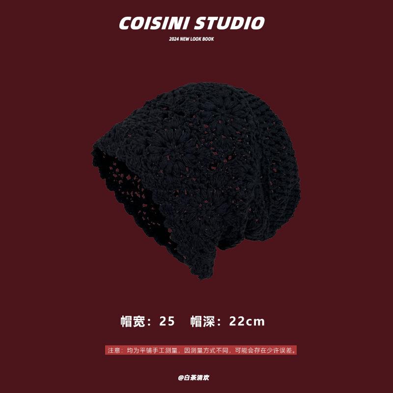 Fashion Handwoven Hollow Baotou Hat Women's Crochet Ethnic Style Tassel Ear Protector Strap Sleeve Knitted Hat