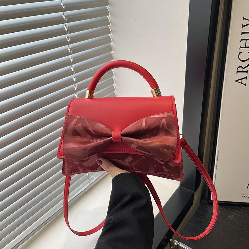 

Fashi Bow Pu Shoulder Bags for Women Simple Versatile Ladies Flap Crossbody Bag Elegant Portable Female Saddle Handbags Purse червоний