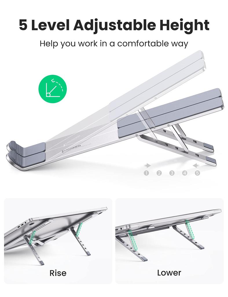 Ugreen Foldable Laptop Compact and Fits Laptops from To and Aluminum Alloy Construction with 5 Adjustable Angle and Storage Case Included Stand,