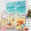 Flat Printing Curtain Starfish Shells Beach Tropical Ocean Digital Printed Polyester Drapes Festive Holiday Use Door Curtains Set Of 2 Made