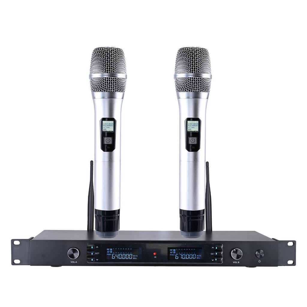 Wireless Dual Microphone Kit: KTV Singing, U Band Receiver, Infrared Frequency, Karaoke Home, Headset & Lavalier.