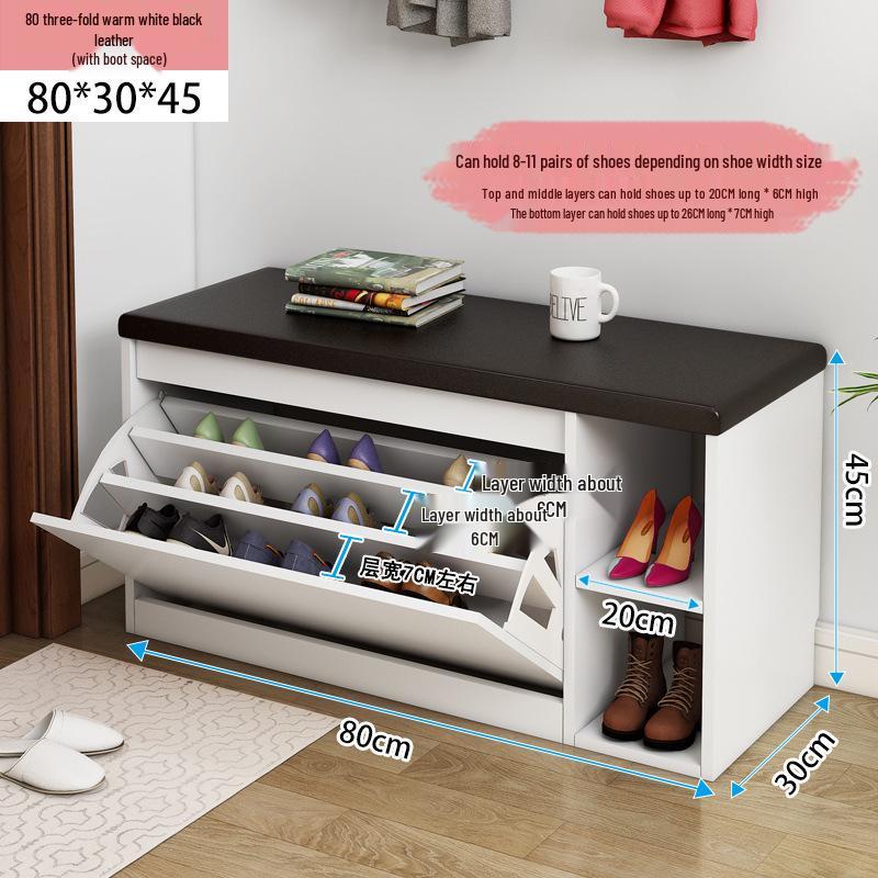 Shoe Storage Bench with Flip-Top Cabinet and Integrated Stool for Entryway