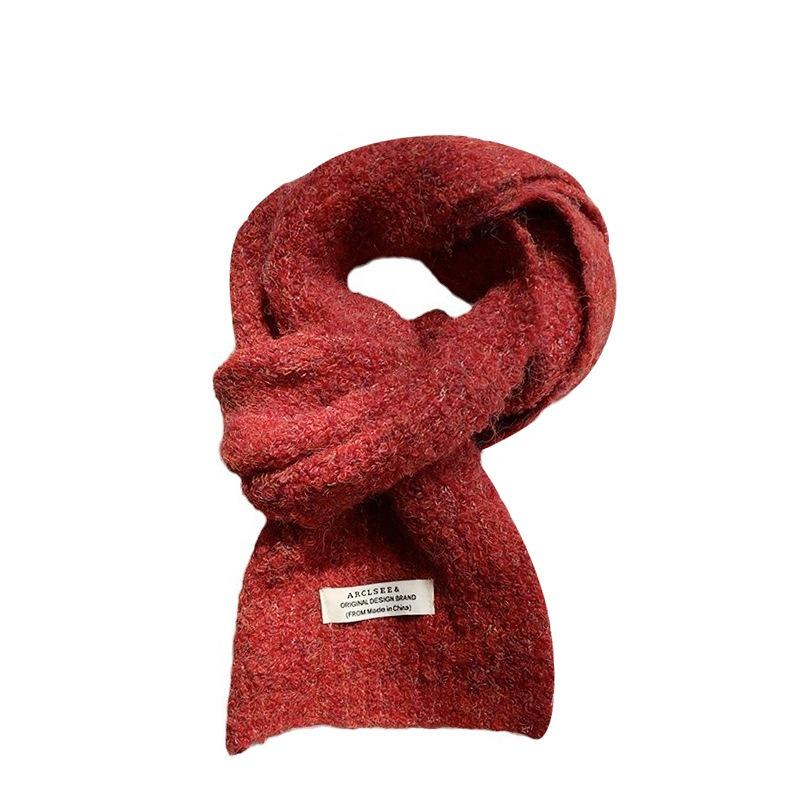 Knitted scarf women's winter new solid color versatile warm imitation cashmere soft waxy plush scarf scarf