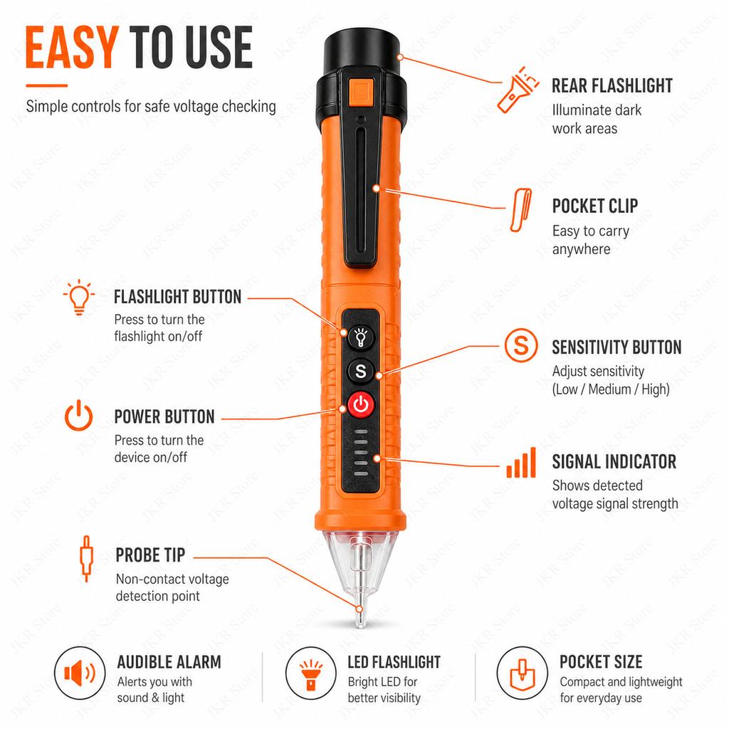 12-1000V Non Contact Voltage Tester Pen AC Detector Smart Breakpoint Finder for Home Outlet Wiring Electrician Repair Tool Use