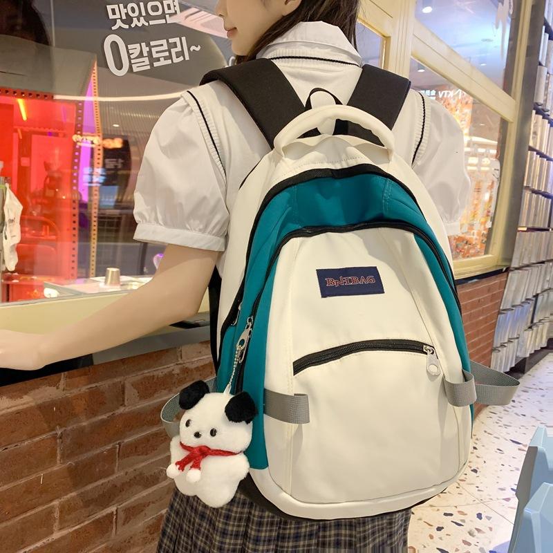 

School bag female high school primary school student backpack junior high school college student contrasting color large-capacity backpack зелений