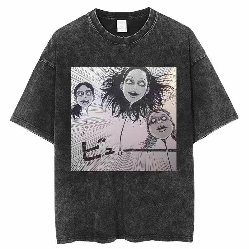 

Tomie Junji Ito Distressed Short Sleeve T-Shirt - Men s Trendy Japanese High Street Hip-Hop Style 2XL
