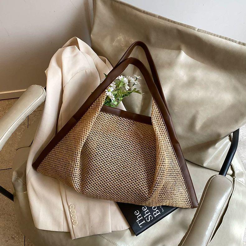 

Женская пляжная соломенная сумка большой вместимости 2025: Расслабленный праздничный стиль коричневый