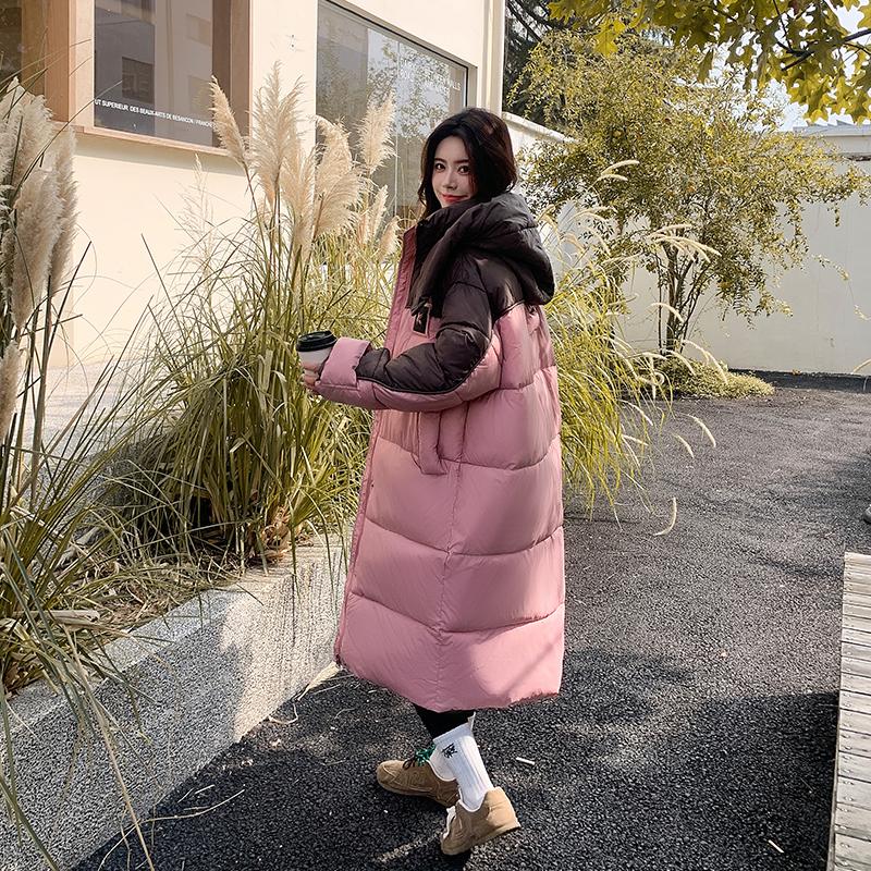 Autumn Winter Thicken Warm Parka Women Casual Contrast Color Big Pocket Loose Long Hooded Coat Jackets Outwear