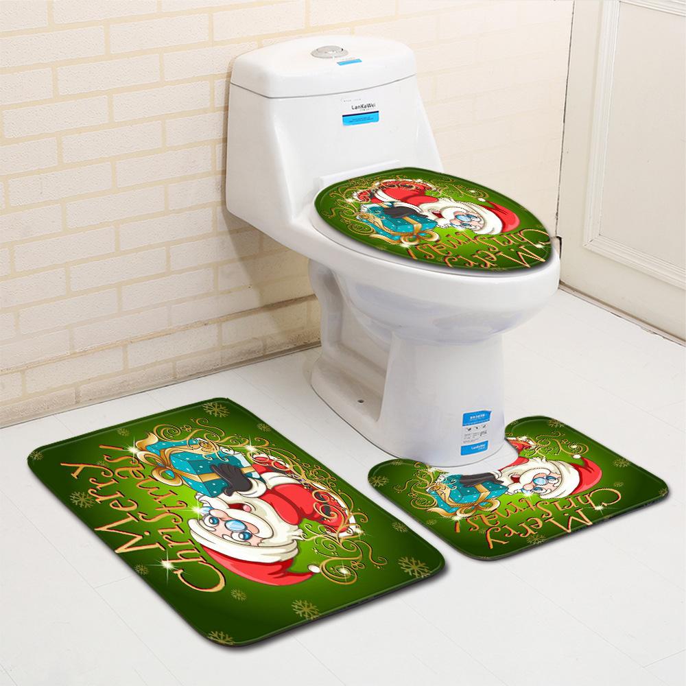 Christmas Bathroom Floor Mat Toilet Three-Piece Set