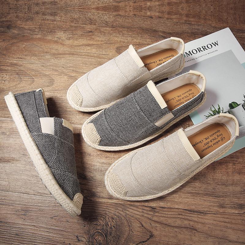 Mens Canvas Graffiti Shoes Hemp Insole Unisex Cloth Espadrilles Male Denim Loafers Slip on Cartoon Fisherman Easy Wear Plimsolls