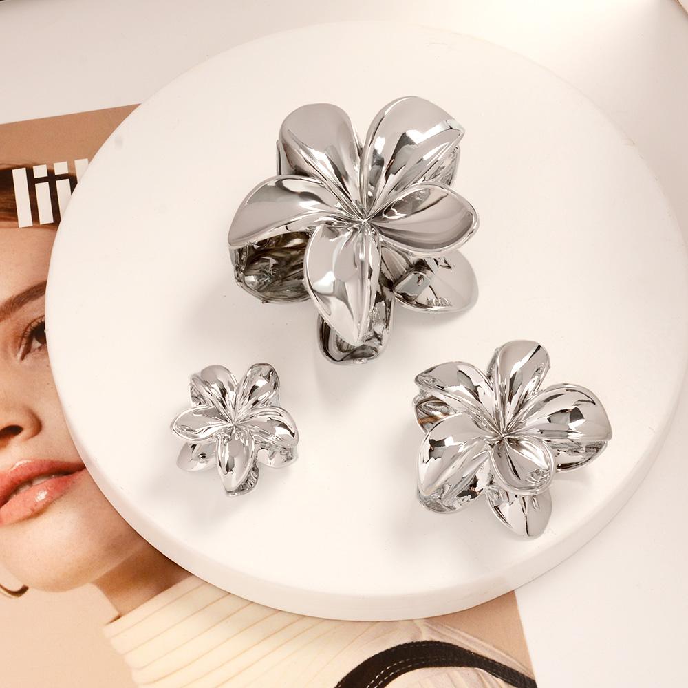 3pcs Large Small PVC Bauhinia Flower Hair Claw Clips for Women Girls Trendy Gold Silver Color Hairpin Accessories Styling Gifts