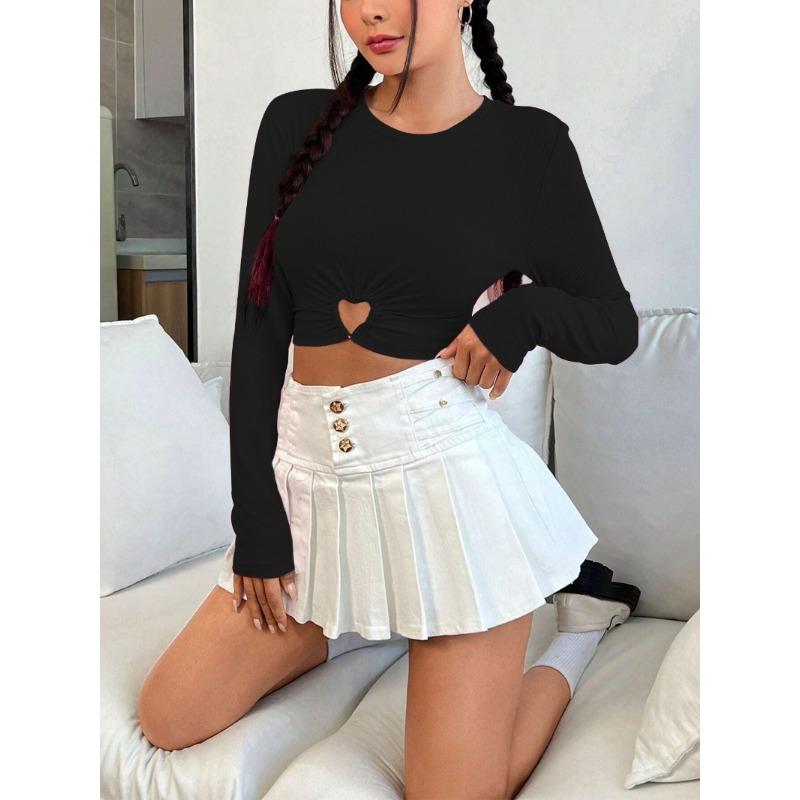 Women's Summer Round Neck Slim Short Love Circle Long Sleeve T-shir