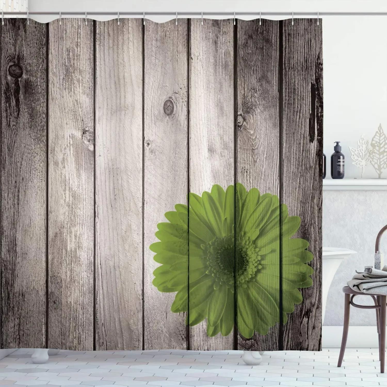 

Rustic Shower Curtains Flower Red Dahlia Vintage Wooden Board Retro Art Print Cloth Fabric Bathroom Decor Set with Hooks Brown 90x180cm-35x70in