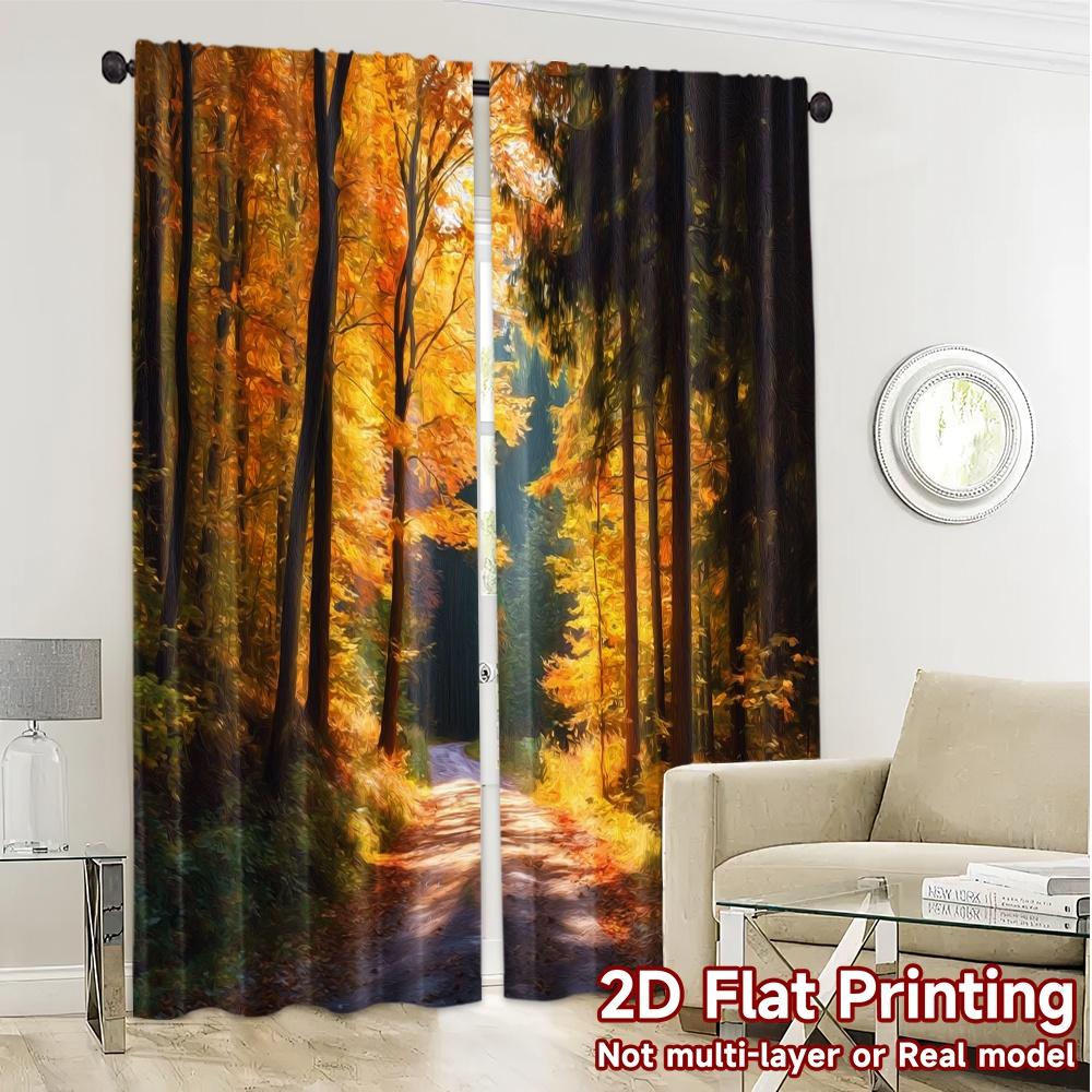 2pcs   2D FLAT PRINTING Curtains (Without Rod) Autumn Trail Modern Curtain Fabric Durable 100% Polyester Fabric Curtains Gifts