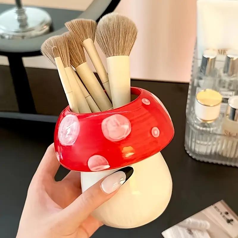 Cute Mushroom Ceramic Pen Container Series Suitable Makeup Brush Holder Office Supplies Desktop Creative Decoration