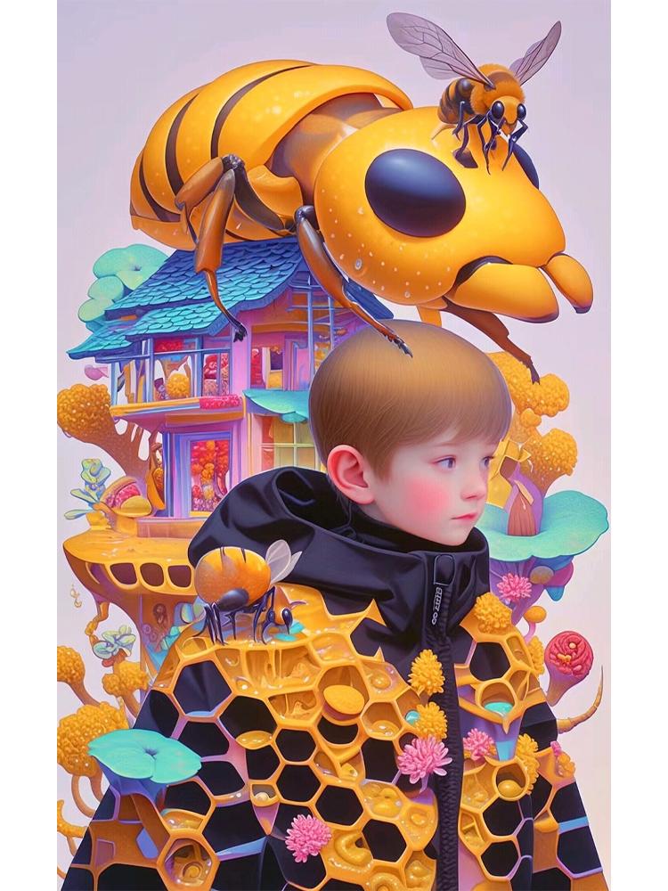 5d Diy Diamant Painting Cute Angel Bee Elf All Crystal Embroidery Set Decoration Children's Room Wall Decoration Gift