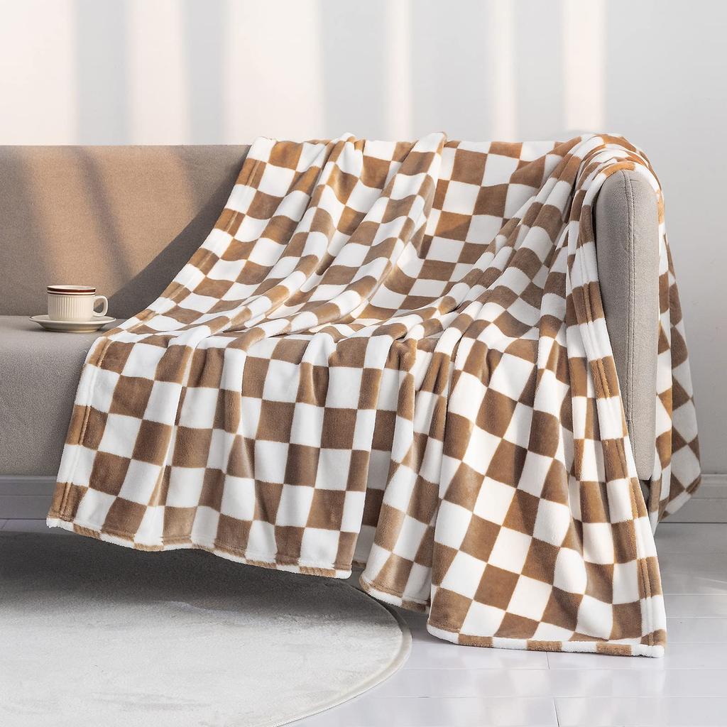 Checker Board Lattice Throw Blanket, Blue, Yellow, Green Pattern for Kids, Boys, Girls, Bed, Couch, Sofa, Soft, Birthday Gift