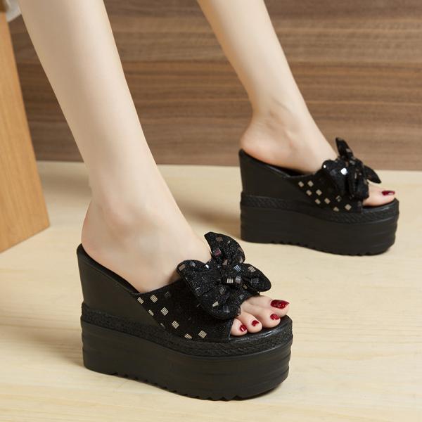 Fashion House Slippers Platform High-Heeled Shoes Lady Luxury Slides Increased Internal On A Wedge Peep Toe Designer Fashion Sexy Super