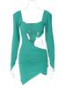 Women Club Party Spring Autumn Ruched Y2K Clothes Hollow Out Square Neck Long Sleeve Bodycon Mini Dresses