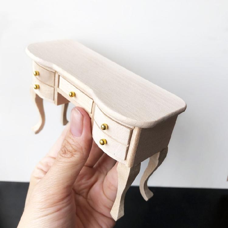 Miniature Study Furniture Set 2PCS Wood Desk Chair Models For Adult Collector Study Decoration