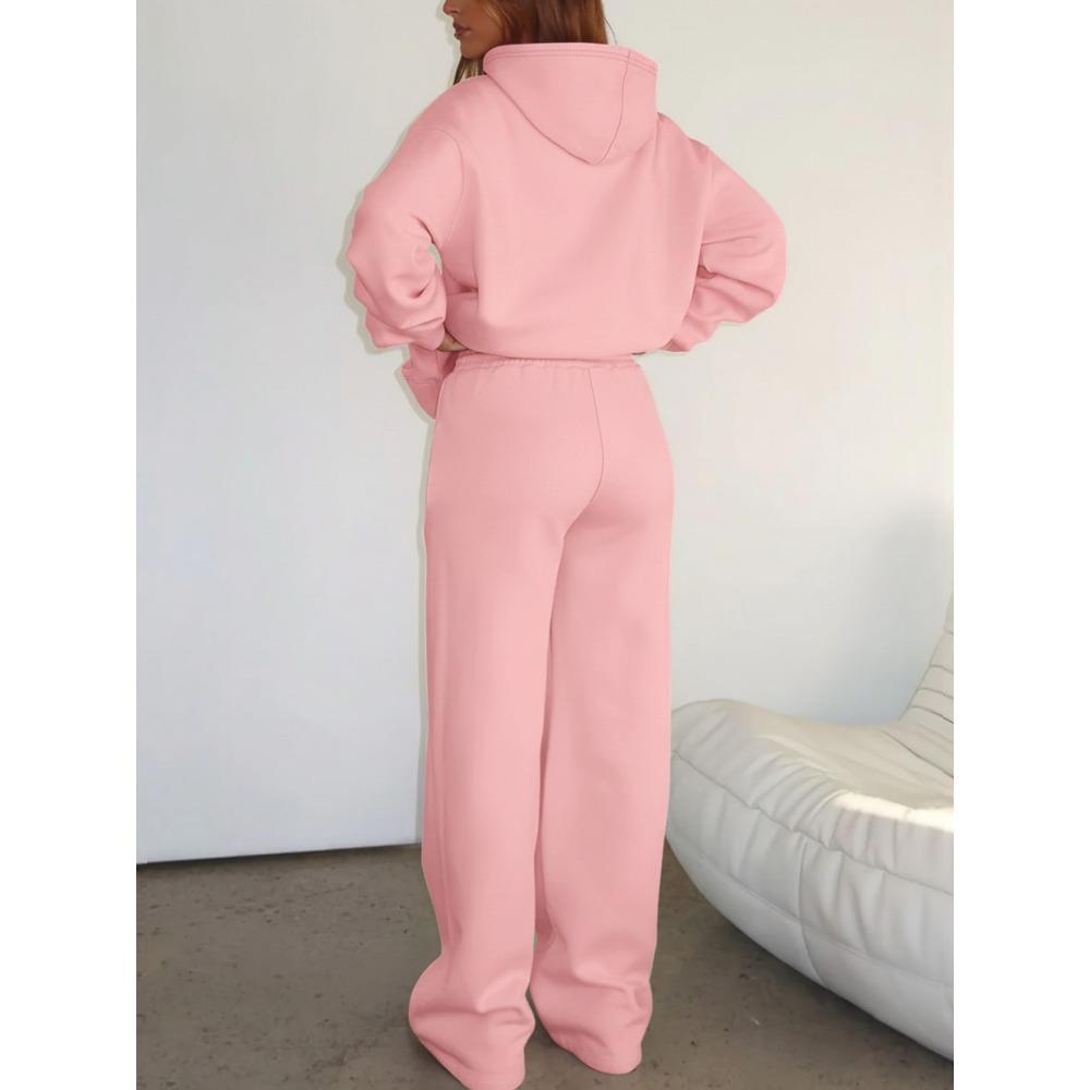 High Street Retro Pattern Print, Women's Hooded Sweatshirt with Drooping Feeling, Wide Leg Pants Casual Set